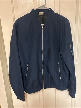 Jack & Jones Navy Blue Bomber Jacket with Zip Pockets